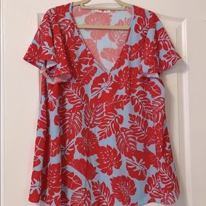 Buddylove Avril top, blue with red print